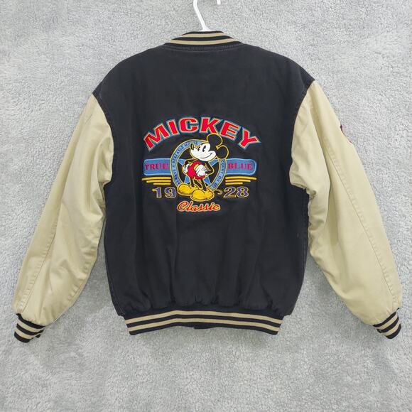 Disney Vintage Bomber Jacket Small Mickey Mouse Black And Tan Coat (No Hood) - Picture 12 of 16